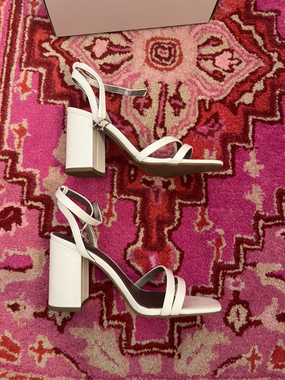 Worthington White Block Heel 3.75 inches with Thin Ankle and Double Front Strap